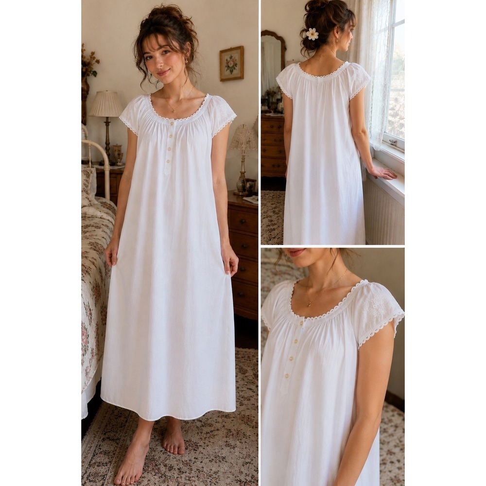Hopeless Romantic M/L White Cotton Peasant Nightgown Cottagecore Prairie Boho